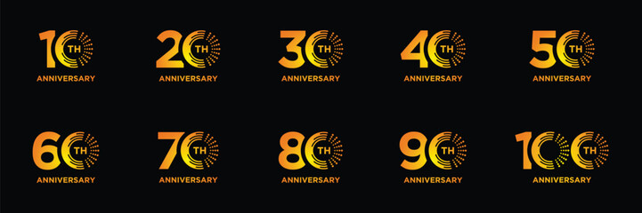 Collection of numbers 10 to 100 Anniversary logo design. Birthday Celebration logo symbol concept © Irwan