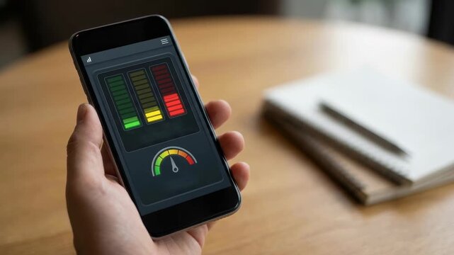 Smartphone battery charge power energy resilience hand technology with mobile screen gauge and battery meter charging in hand on notebook desk