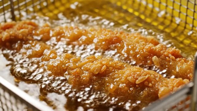 Fried Food Deep Fryer Cooking Oil Crispy Coating Golden Crust Bubbling Oil Food Tech Alternative Proteins Breaded Strip Kitchen Process