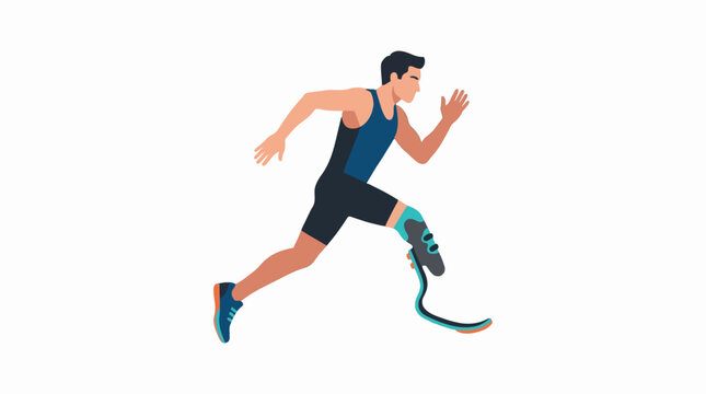 Dynamic illustration of an adaptive athlete running with a modern prosthetic blade for sport