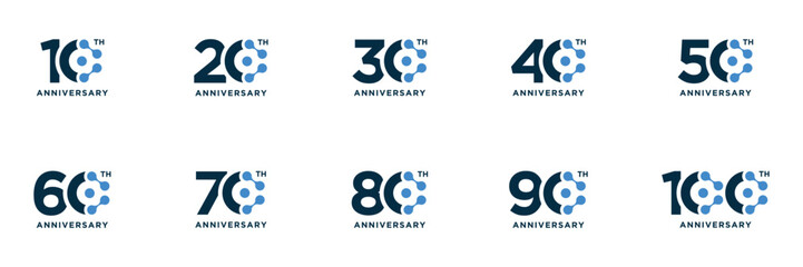Collection of numbers 10 to 100 Anniversary logo design. Birthday Celebration logo symbol concept © Irwan