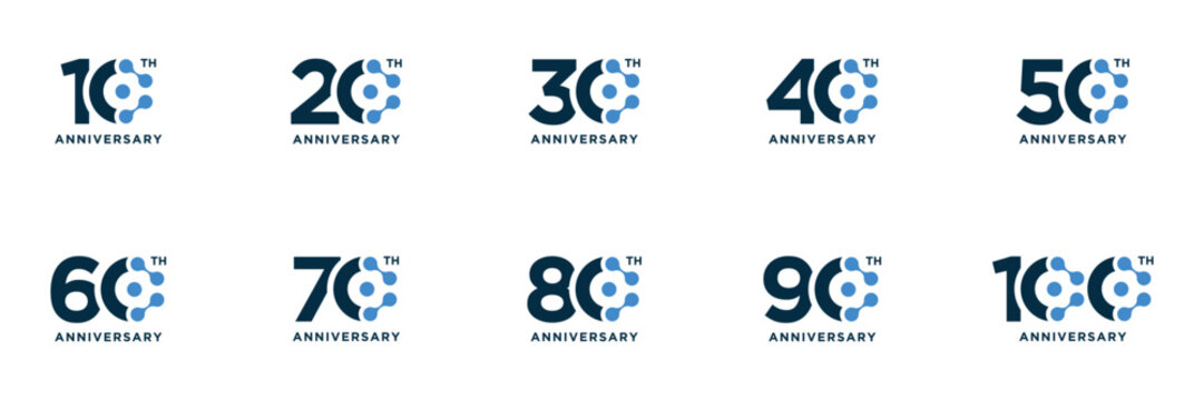 Collection of numbers 10 to 100 Anniversary logo design. Birthday Celebration logo symbol concept