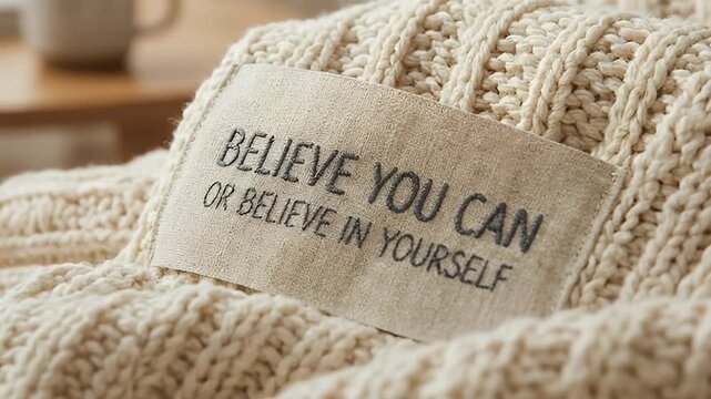 Soft Cozy Knit Blanket Close Up With Inspirational Message Believe You Can.