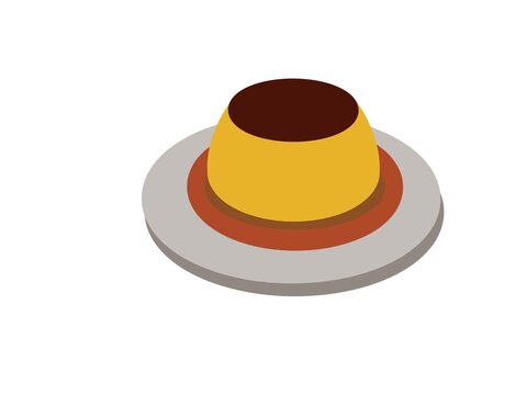 Minimalist Caramel Pudding Custard Icon on a Plate Isolated on White