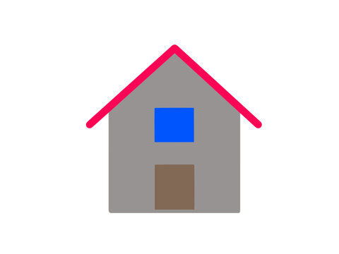 Geometric Abstract House Icon with Pink Roof and Blue Window