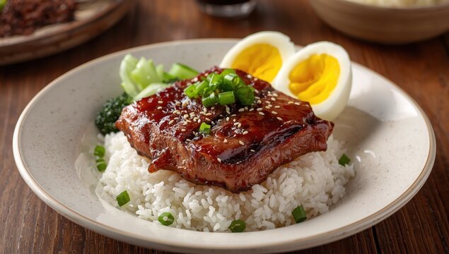 Soy-braised pork belly with a seasoned egg.