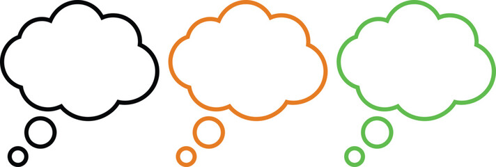 Fototapeta premium Three speech bubbles with different colored outlines and small attached circles