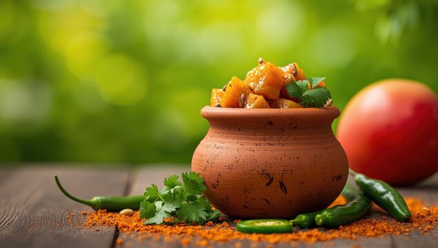 Spicy Punjabi mango chutney against a colorful backdrop.