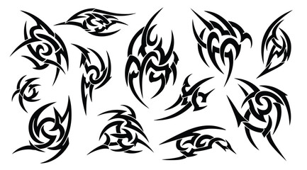 Fototapeta premium Set of tribal tattoo designs, black vector illustrations