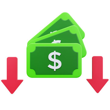 Cash Flow Decrease Arrow 3D Illustrations