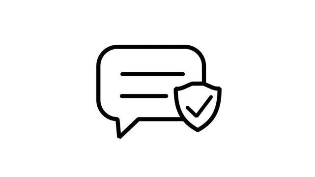 Secure Message Icon Motion. Motion graphic icon of a speech bubble integrated with a shield, representing encrypted communication, safe chat, and secure customer support.