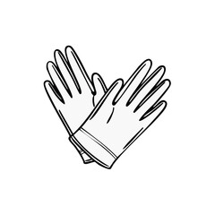 Obraz premium Hand drawn illustration of protective rubber gloves crossed in a heart shape for cleaning and hygiene concepts