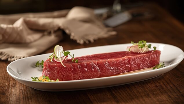 Tuna tail steak served on a dish