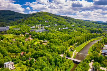 Naklejka premium The town and spa town of Ustron nestled in the hills of the Silesian Beskids. Poland