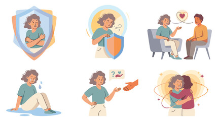 Obraz premium Mental health illustrations show coping with anxiety and stress