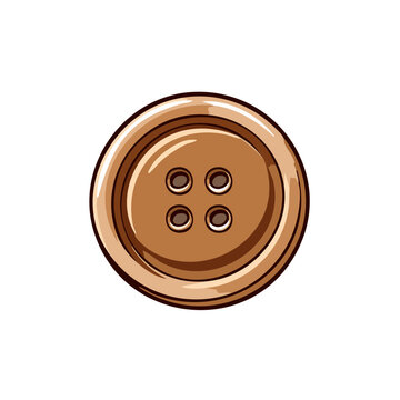 Round brown sewing button with four holes in cartoon style isolated on white