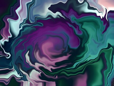 パープルとグリーンが渦巻く幻想的なマーブル抽象テクスチャ背景素材 / Abstract purple green teal swirl marble texture background with fluid paint effect