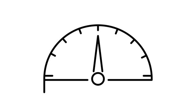 Minimalist Dashboard Gauge Vector Icon with Editable Stroke. Clean black line illustration of a semicircular speedometer, performance meter, or dial on white background for UI design and web apps.