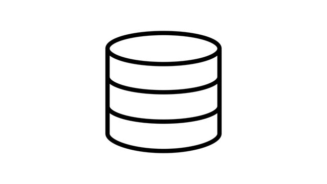 Minimalist Database Cylinder Vector Icon with Editable Stroke. Hand-Traced Black Line Illustration of a Data Storage Server Symbol for Web Design, Technology, and Computing Applications.