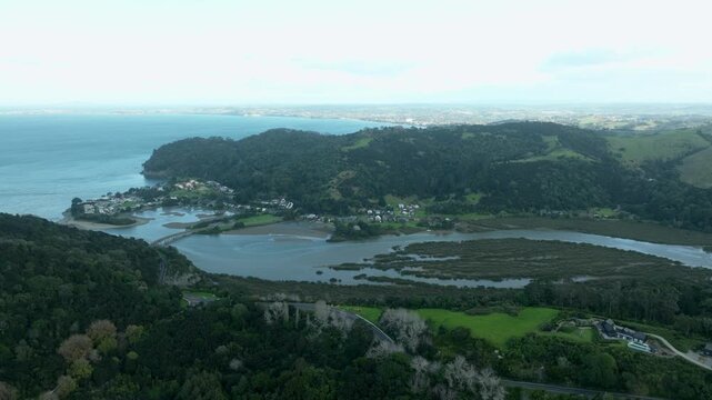 Aerial Over Hidden Beach Near Orewa