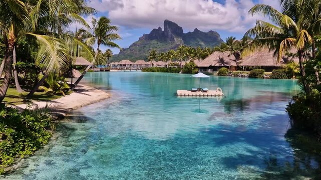 Bora Bora Island Luxury Tropical Resort, Lagoon and Bungalows, French Polynesia
