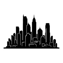 Obraz premium Monochrome Silhouette of a Cityscape with Skyscrapers and Buildings.