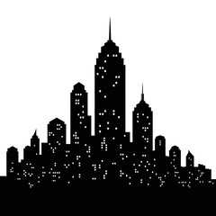 Fototapeta premium Silhouette of a Cityscape with Illuminated Windows at Night.