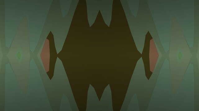 Abstract digital art design with symmetrical geometric shapes in shades of green brown and tan creating a balanced and decorative pattern