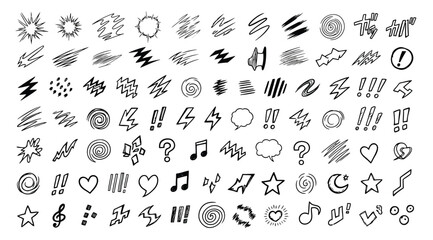 Set of hand drawn comic book sound effects and symbols © S.Siam