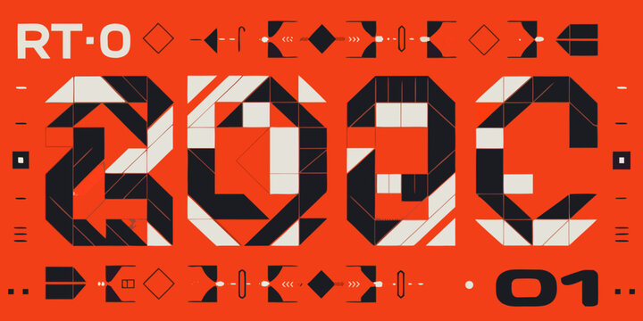 Abstract geometric design featuring the numbers 2023 and rt 0 elements