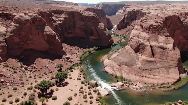 Aerial view of Horseshoe Bend, a scenic river canyon in Arizona, USA.