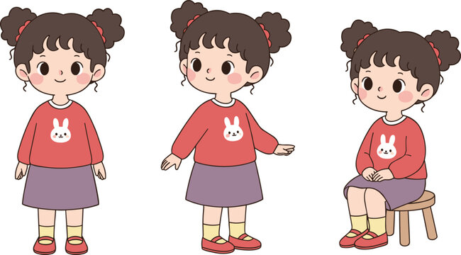 Cartoon vector illustration of child character showing different poses for animation and design reference