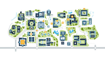 Modern University Campus Map Illustration   City Planning and Architectural Design © Sarwanto1122