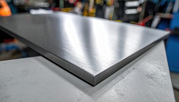 A brushed titanium sheet metal surface with subtle metallic sheen and fine grain texture.