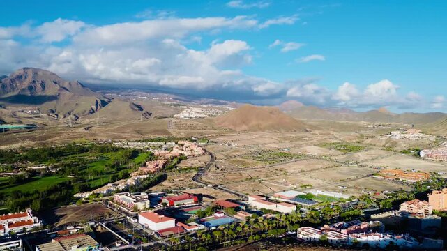 Panorama of the city of Los Cristianos and Las Americas, Tenerife, Spain, Aerial landscape