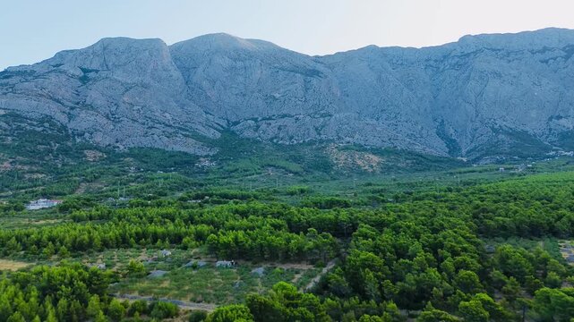 Aerial view of the coastal valley of the Makarska Riviera, Croatia