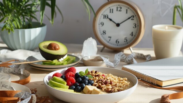 Periodic fasting. Nutritious morning meal, dietary food idea. Natural cuisine. Weight loss concept.