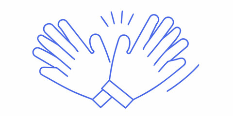 Fototapeta premium Blue line drawing depicting two hands clapping together in applause