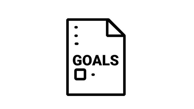 Business Goals Document Icon Motion. Animated paper document with the word "GOALS" and a checklist, symbolizing strategic planning, objective setting, and business performance tracking.