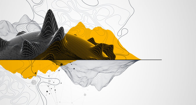 Trendy abstract wireframe background. Mountain art elements. Surface illustration. Vector.