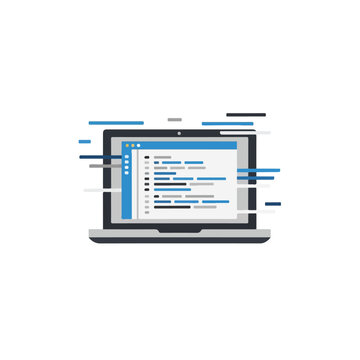 Laptop with Code Editor and Streaming Lines