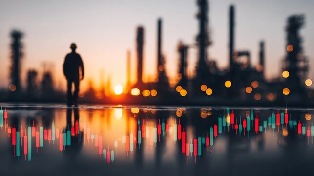 Engineers at the forefront of energy production and innovation. Crypto market. Industry experts engaged at prominent oil refinery site. Financial planning. Market volatility.