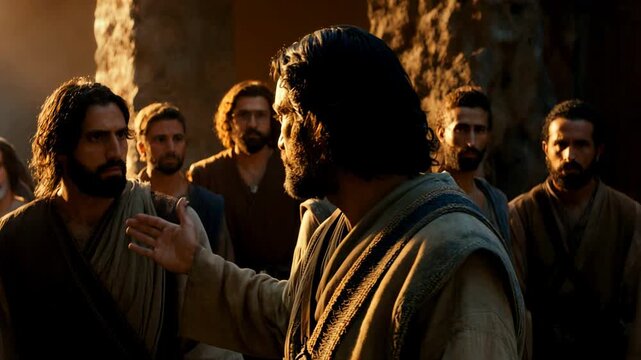 Joseph reassuring his brothers in Egypt. Biblical scene of forgiveness and family reconciliation. Old Testament narrative