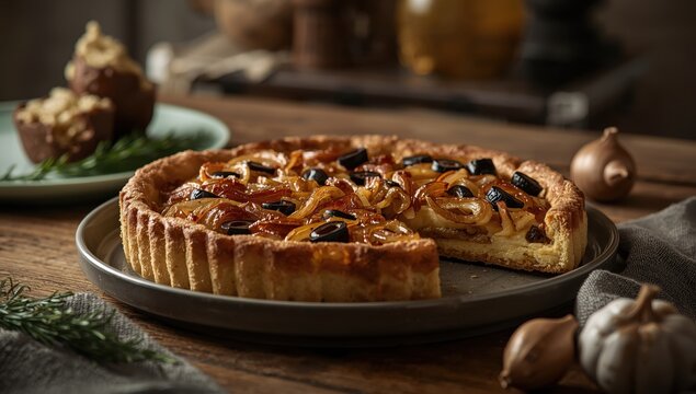 single pissaladi&egrave;re tart on a surface