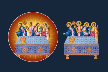 Fototapeta premium Eucharist, Holy Communion. Illustration - fresco set in Byzantine style