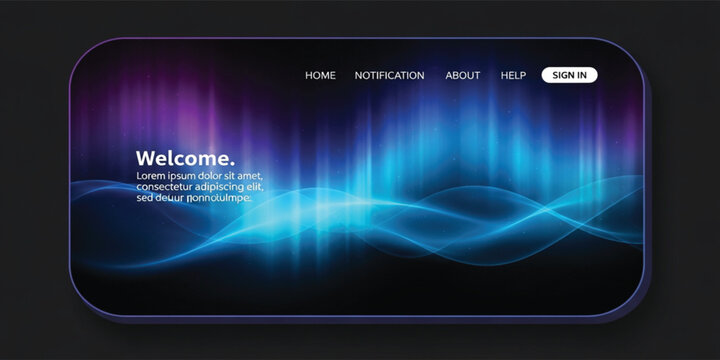 Futuristic Glowing Website Landing Page Interface with Neon Aurora Background Modern UI Dashboard and Digital Wave Template