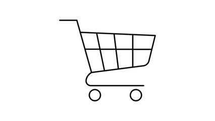 Minimalist black line vector icon illustration of a wireframe shopping cart on a white background. Ideal for e-commerce, retail, and online store web design. Scalable outline graphic element. © Jakia