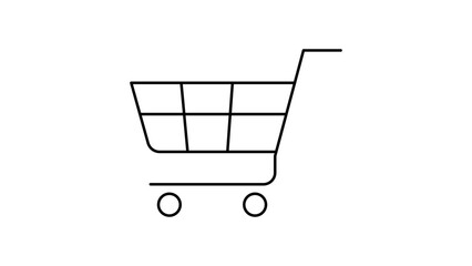Minimalist black line vector icon of a shopping cart on a white background. This scalable illustration represents a wireframe shopping trolley for e-commerce, retail, and online business apps. © Jakia