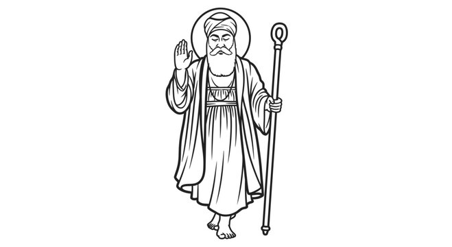saintly old man with staff and halo