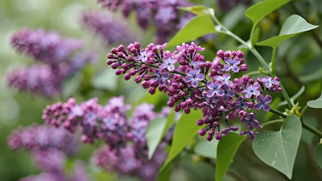 Close-up of beautiful purple lilac flowers blooming in spring garden.